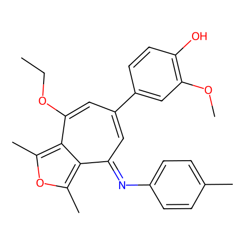 (E)-4-(8-ethoxy-1,3-dimethyl-4-(p-tolylimino)-4H-cyclohepta[c]furan-6-yl)-2-methoxyphenol structure