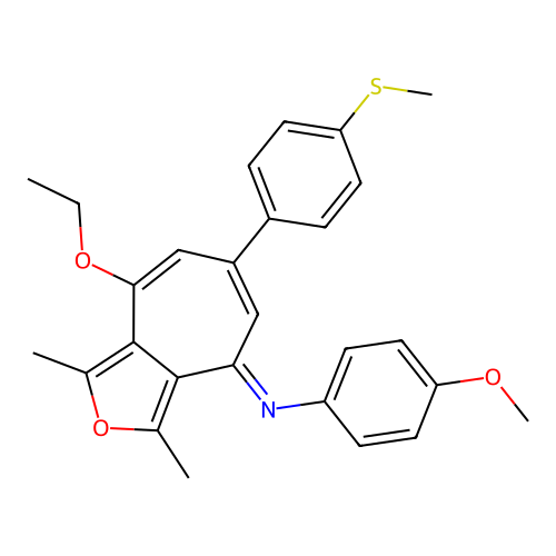 (E)-N-(8-ethoxy-1,3-dimethyl-6-(4-(methylthio)phenyl)-4H-cyclohepta[c]furan-4-ylidene)-4-methoxyaniline structure