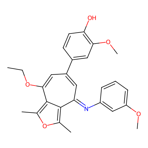 (E)-4-(8-ethoxy-4-((3-methoxyphenyl)imino)-1,3-dimethyl-4H-cyclohepta[c]furan-6-yl)-2-methoxyphenol structure