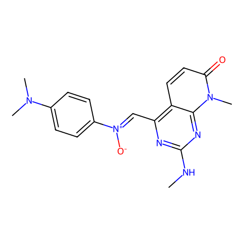 (Z)-4-(dimethylamino)-N-((8-methyl-2-(methylamino)-7-oxo-7,8-dihydropyrido[2,3-d]pyrimidin-4-yl)methylene)aniline oxide structure