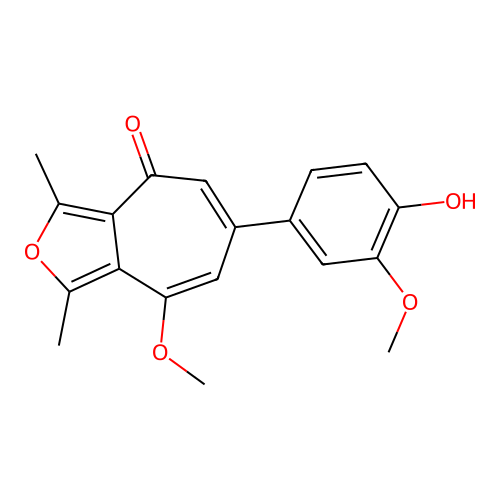 6-(4-hydroxy-3-methoxyphenyl)-8-methoxy-1,3-dimethyl-4H-cyclohepta[c]furan-4-one structure