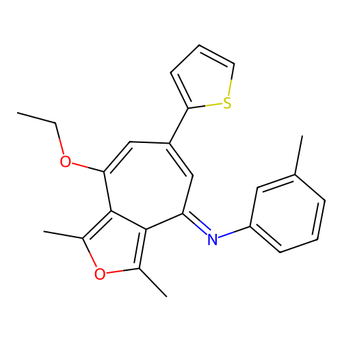 4-ethoxy-1,3-dimethyl-N-(3-methylphenyl)-6-thiophen-2-ylcyclohepta[c]furan-8-imine structure