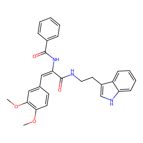 (E)-N-(3-((2-(1H-indol-3-yl)ethyl)amino)-1-(3,4-dimethoxyphenyl)-3-oxoprop-1-en-2-yl)benzamide structure