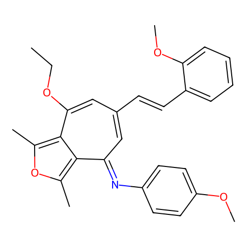 4-ethoxy-N-(4-methoxyphenyl)-6-[2-(2-methoxyphenyl)ethenyl]-1,3-dimethylcyclohepta[c]furan-8-imine structure