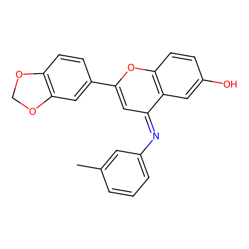 (Z)-2-(benzo[d][1,3]dioxol-5-yl)-4-(m-tolylimino)-4H-chromen-6-ol structure
