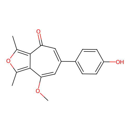 6-(4-hydroxyphenyl)-8-methoxy-1,3-dimethyl-4H-cyclohepta[c]furan-4-one structure