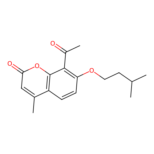 8-acetyl-4-methyl-7-(3-methylbutoxy)-2H-chromen-2-one structure
