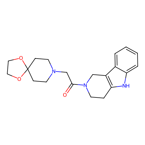 1-(3,4-dihydro-1H-pyrido[4,3-b]indol-2(5H)-yl)-2-(1,4-dioxa-8-azaspiro[4.5]decan-8-yl)ethanone structure