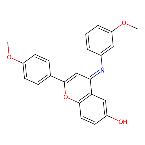 (Z)-2-(4-methoxyphenyl)-4-((3-methoxyphenyl)imino)-4H-chromen-6-ol structure