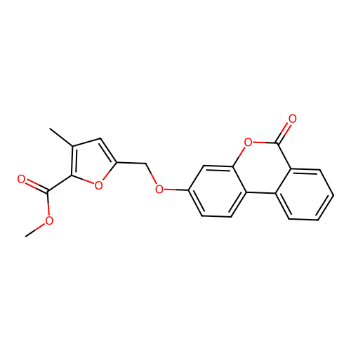 methyl 3-methyl-5-(((6-oxo-6H-benzo[c]chromen-3-yl)oxy)methyl)furan-2-carboxylate structure