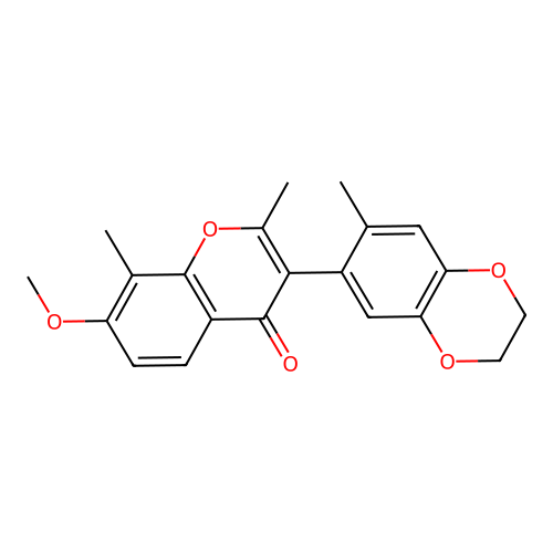7-methoxy-2,8-dimethyl-3-(7-methyl-2,3-dihydro-1,4-benzodioxin-6-yl)-4H-chromen-4-one structure