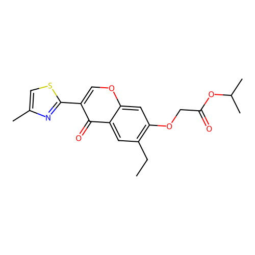 isopropyl 2-((6-ethyl-3-(4-methylthiazol-2-yl)-4-oxo-4H-chromen-7-yl)oxy)acetate structure