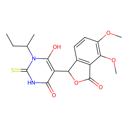 1-(sec-butyl)-5-(4,5-dimethoxy-3-oxo-1,3-dihydroisobenzofuran-1-yl)-6-hydroxy-2-thioxo-2,3-dihydropyrimidin-4(1H)-one structure