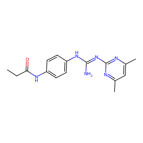 N-{4-[N'-(4,6-dimethylpyrimidin-2-yl)carbamimidamido]phenyl}propanamide structure