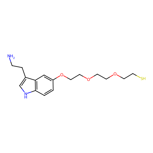 2-[2-[2-[[3-(2-aminoethyl)-1H-indol-5-yl]oxy]ethoxy]ethoxy]ethanethiol structure