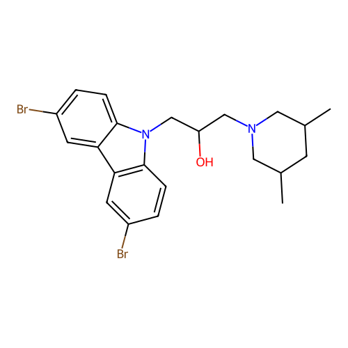 1-(3,6-dibromo-9H-carbazol-9-yl)-3-(3,5-dimethylpiperidin-1-yl)propan-2-ol structure