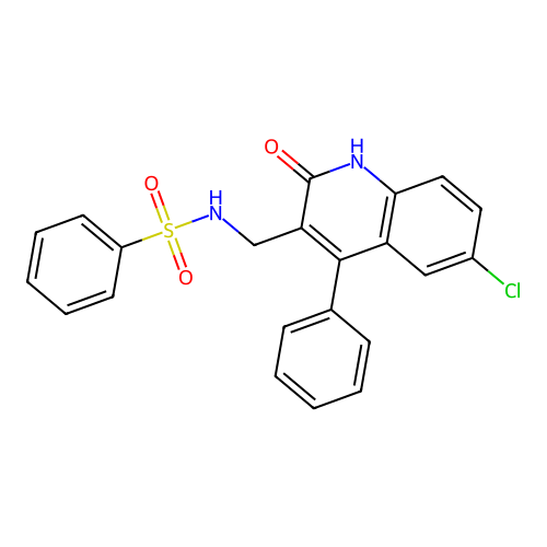 N-((6-chloro-2-oxo-4-phenyl-1,2-dihydroquinolin-3-yl)methyl)benzenesulfonamide structure