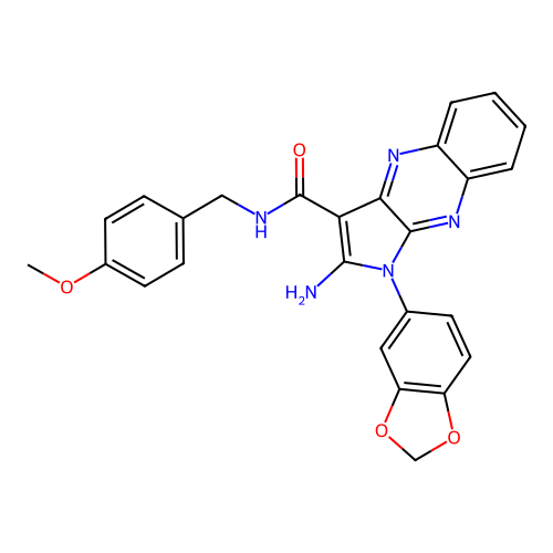 2-amino-1-(1,3-benzodioxol-5-yl)-N-(4-methoxybenzyl)-1H-pyrrolo[2,3-b]quinoxaline-3-carboxamide structure