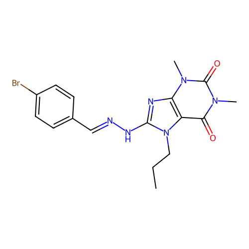 8-[(E)-2-[(4-bromophenyl)methylidene]hydrazin-1-yl]-1,3-dimethyl-7-propyl-2,3,6,7-tetrahydro-1H-purine-2,6-dione structure