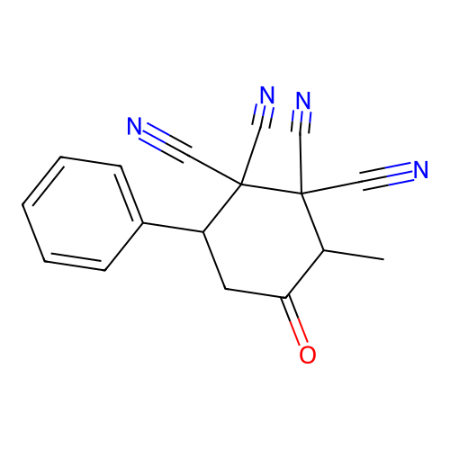 3-Methyl-4-oxo-6-phenylcyclohexane-1,1,2,2-tetracarbonitrile structure