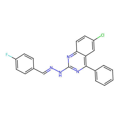 6-chloro-2-[(2E)-2-(4-fluorobenzylidene)hydrazinyl]-4-phenylquinazoline structure