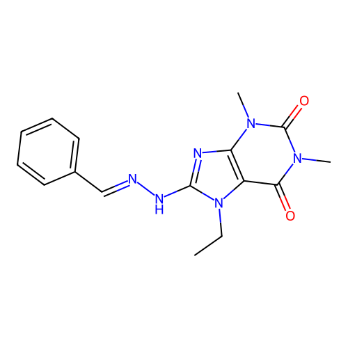 (E)-8-(2-benzylidenehydrazinyl)-7-ethyl-1,3-dimethyl-1H-purine-2,6(3H,7H)-dione structure