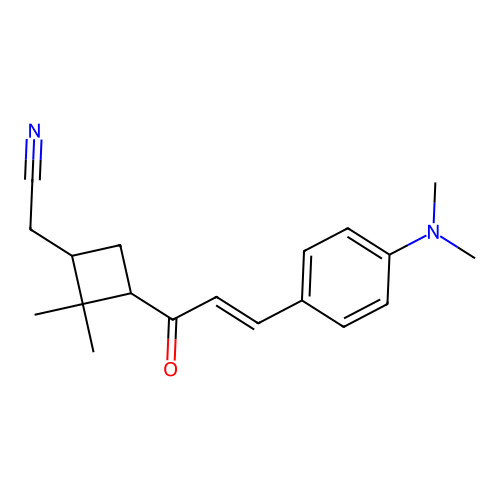 (3-{(2E)-3-[4-(dimethylamino)phenyl]prop-2-enoyl}-2,2-dimethylcyclobutyl)acetonitrile structure