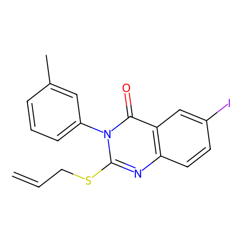 6-iodo-3-(3-methylphenyl)-2-(prop-2-en-1-ylsulfanyl)quinazolin-4(3H)-one structure