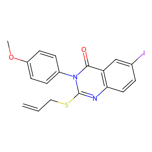 6-iodo-3-(4-methoxyphenyl)-2-(prop-2-en-1-ylsulfanyl)quinazolin-4(3H)-one structure