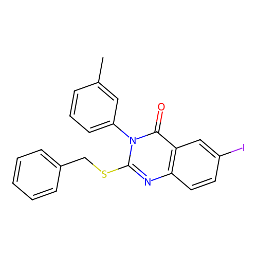 2-(benzylsulfanyl)-6-iodo-3-(3-methylphenyl)quinazolin-4(3H)-one structure