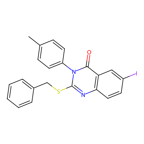 2-(benzylsulfanyl)-6-iodo-3-(4-methylphenyl)quinazolin-4(3H)-one structure