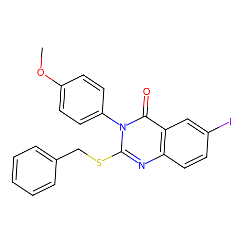 2-(benzylsulfanyl)-6-iodo-3-(4-methoxyphenyl)quinazolin-4(3H)-one structure