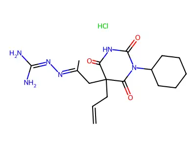 2-[1-(1-Cyclohexyl-2,4,6-trioxo-5-prop-2-enyl-1,3-diazinan-5-yl)propan-2-ylideneamino]guanidine hydrochloride structure
