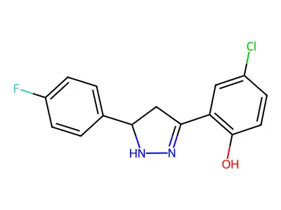 4-chloro-2-(5-(4-fluorophenyl)-4,5-dihydro-1H-pyrazol-3-yl)phenol structure