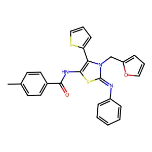 N-[(2Z)-3-(furan-2-ylmethyl)-2-(phenylimino)-4-(thiophen-2-yl)-2,3-dihydro-1,3-thiazol-5-yl]-4-methylbenzamide structure