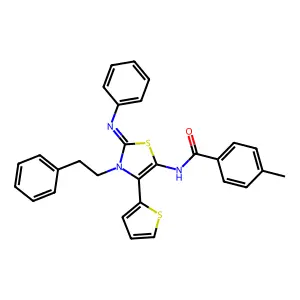 4-methyl-N-[(2Z)-3-(2-phenylethyl)-2-(phenylimino)-4-(thiophen-2-yl)-2,3-dihydro-1,3-thiazol-5-yl]benzamide structure