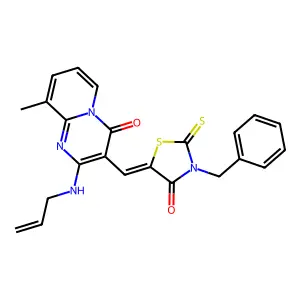 2-(allylamino)-3-[(Z)-(3-benzyl-4-oxo-2-thioxo-1,3-thiazolidin-5-ylidene)methyl]-9-methyl-4H-pyrido[1,2-a]pyrimidin-4-one structure