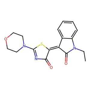(3Z)-1-ethyl-3-(2-morpholin-4-yl-4-oxo-1,3-thiazol-5(4H)-ylidene)-1,3-dihydro-2H-indol-2-one structure