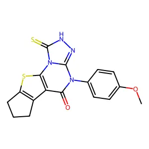 1-Mercapto-4-(4-methoxy-phenyl)-7,8-dihydro-4H,6H-9-thia-2,3,4,9b-tetraaza-cyclopenta[b]-as-indace n-5-one structure