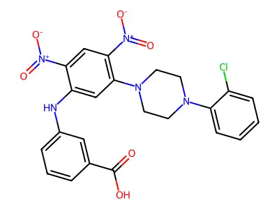 3-[5-[4-(2-Chlorophenyl)piperazin-1-yl]-2,4-dinitroanilino]benzoic acid structure