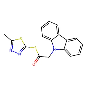 S-(5-methyl-1,3,4-thiadiazol-2-yl) 2-carbazol-9-ylethanethioate structure