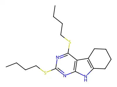 2,4-bis(butylsulfanyl)-6,7,8,9-tetrahydro-5H-pyrimido[4,5-b]indole structure