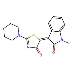 (3Z)-1-methyl-3-(4-oxo-2-(1-piperidinyl)-1,3-thiazol-5(4H)-ylidene)-1,3-dihydro-2H-indol-2-one structure