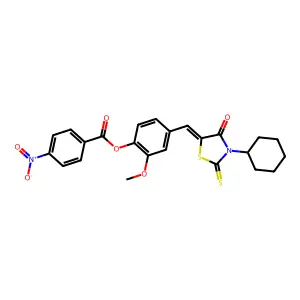 (E)-4-((3-cyclohexyl-4-oxo-2-thioxothiazolidin-5-ylidene)methyl)-2-methoxyphenyl 4-nitrobenzoate structure