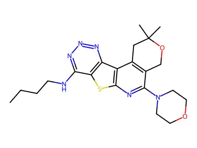 N-butyl-2,2-dimethyl-5-morpholino-2,4-dihydro-1H-pyrano[4'',3'':4',5']pyrido[3',2':4,5]thieno[3,2-d][1,2,3]triazin-8-amine structure