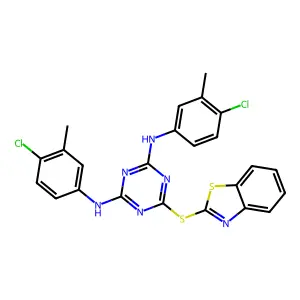 6-(1,3-benzothiazol-2-ylsulfanyl)-N,N'-bis(4-chloro-3-methylphenyl)-1,3,5-triazine-2,4-diamine structure
