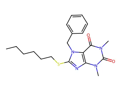 7-Benzyl-8-hexylsulfanyl-1,3-dimethylpurine-2,6-dione structure