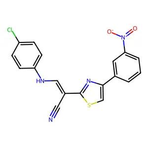 (E)-3-((4-chlorophenyl)amino)-2-(4-(3-nitrophenyl)thiazol-2-yl)acrylonitrile structure