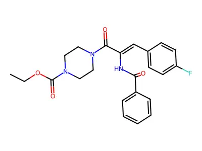 (Z)-ethyl 4-(2-benzamido-3-(4-fluorophenyl)acryloyl)piperazine-1-carboxylate structure