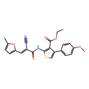 (E)-ethyl 2-(2-cyano-3-(5-methylfuran-2-yl)acrylamido)-4-(4-methoxyphenyl)thiophene-3-carboxylate structure